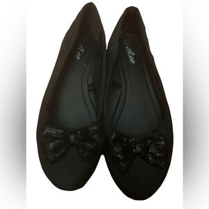 A.Co black satin flats with sequins Bow size 7